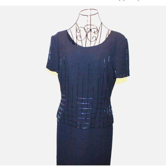 Navy Blue Cocktail Dress Sz 6 with Sequins Christmas Holiday Party Talbots - Picture 1 of 6